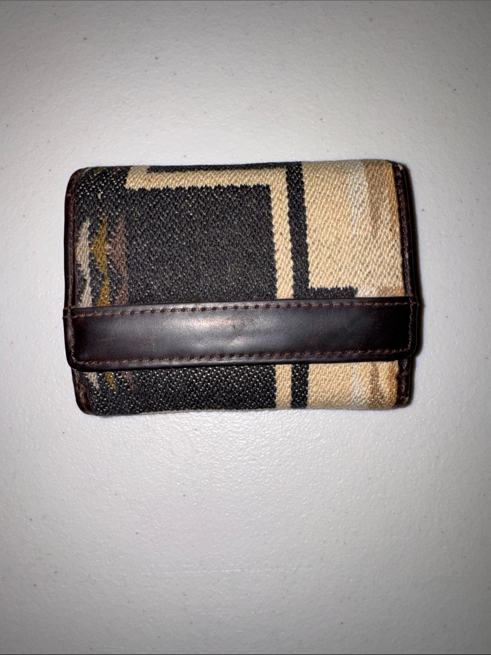 Pendleton Canvas and Leather Trifold Wallet in Beige, Black and Brown